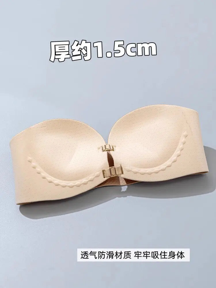 Strapless Bra  Sexy Front Fastening Non-Slip Invisible Backless Push-Up Bra Padded Add 2 Cups Lift Bralette for Wedding Party