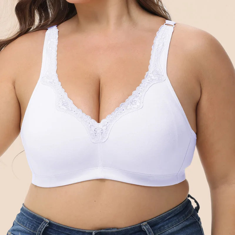 Plus Size Full Cup Bra Cotton Comfort Breathable Underwire Bra with Lace Full Coverage Support for Women B/C/D/E/F Cup