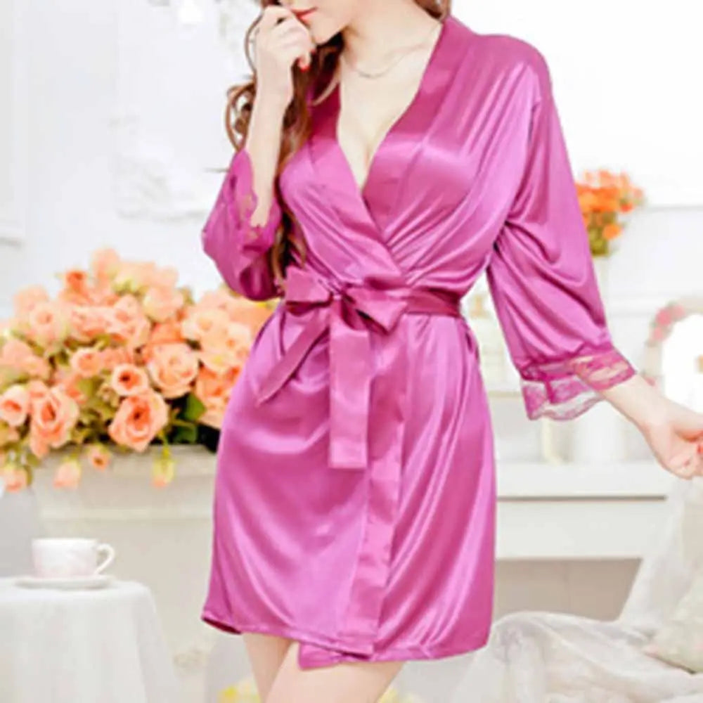 Women Satin Lace Pajamas Lingerie Robe Sleepwear Nightdress Underwear