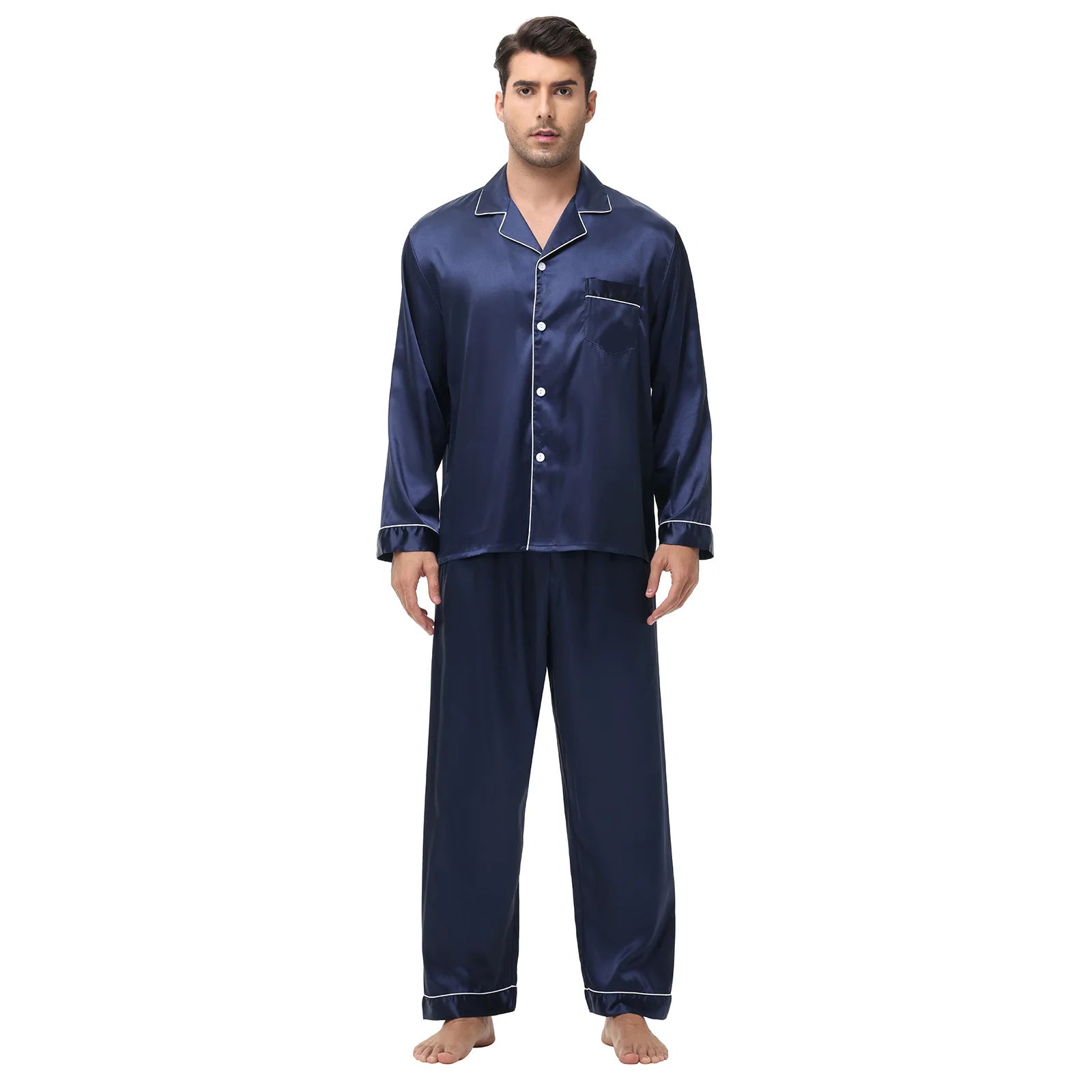 Men Pajamas Set Silk Satin Sleepwear for Man Shirt Long Sleeve Pijama Male Fashion Soft Loungewear S-2XL Size Spring Nightwear