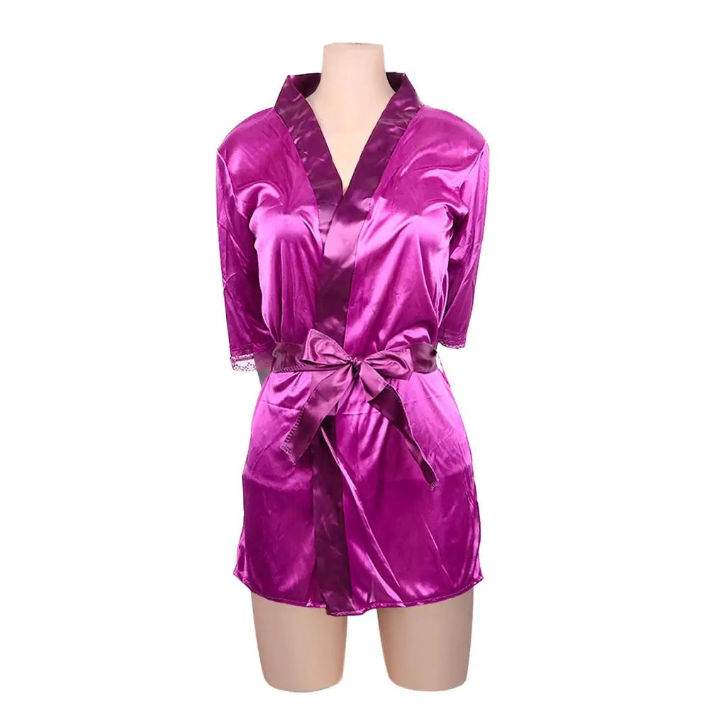 Women Sexy Satin Lace Underwear Lingerie Nightdress Robe Sleepwear