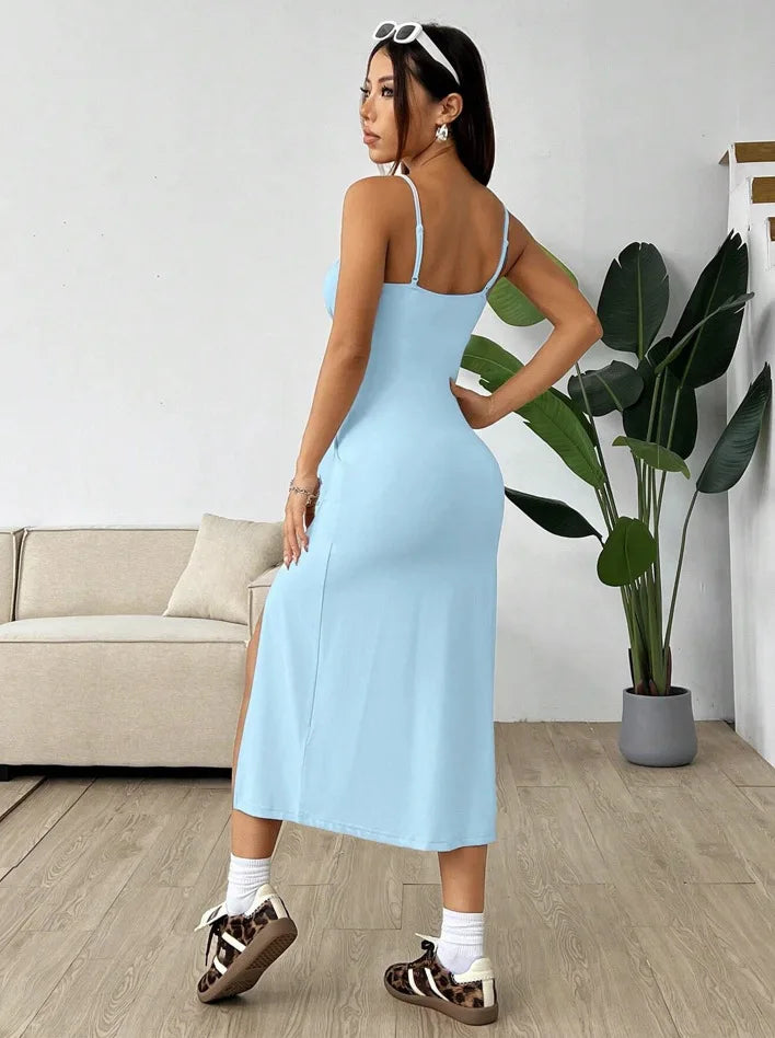 Summer slip dress women's slip bandeau tight height slit solid color leopard print hip skirt