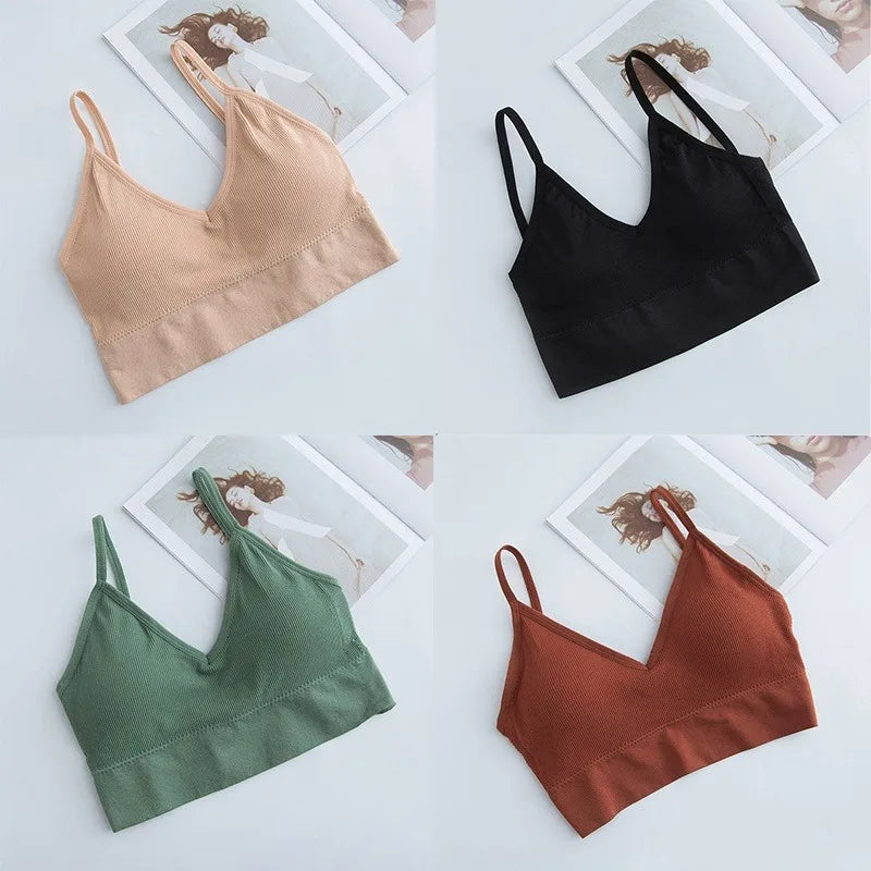 4 Pcs Women's Comfortable Wire-Free Bras Comfortable Seamless Wireless Stretch Sports Bra Yoga Bras with Removable Bra Pads