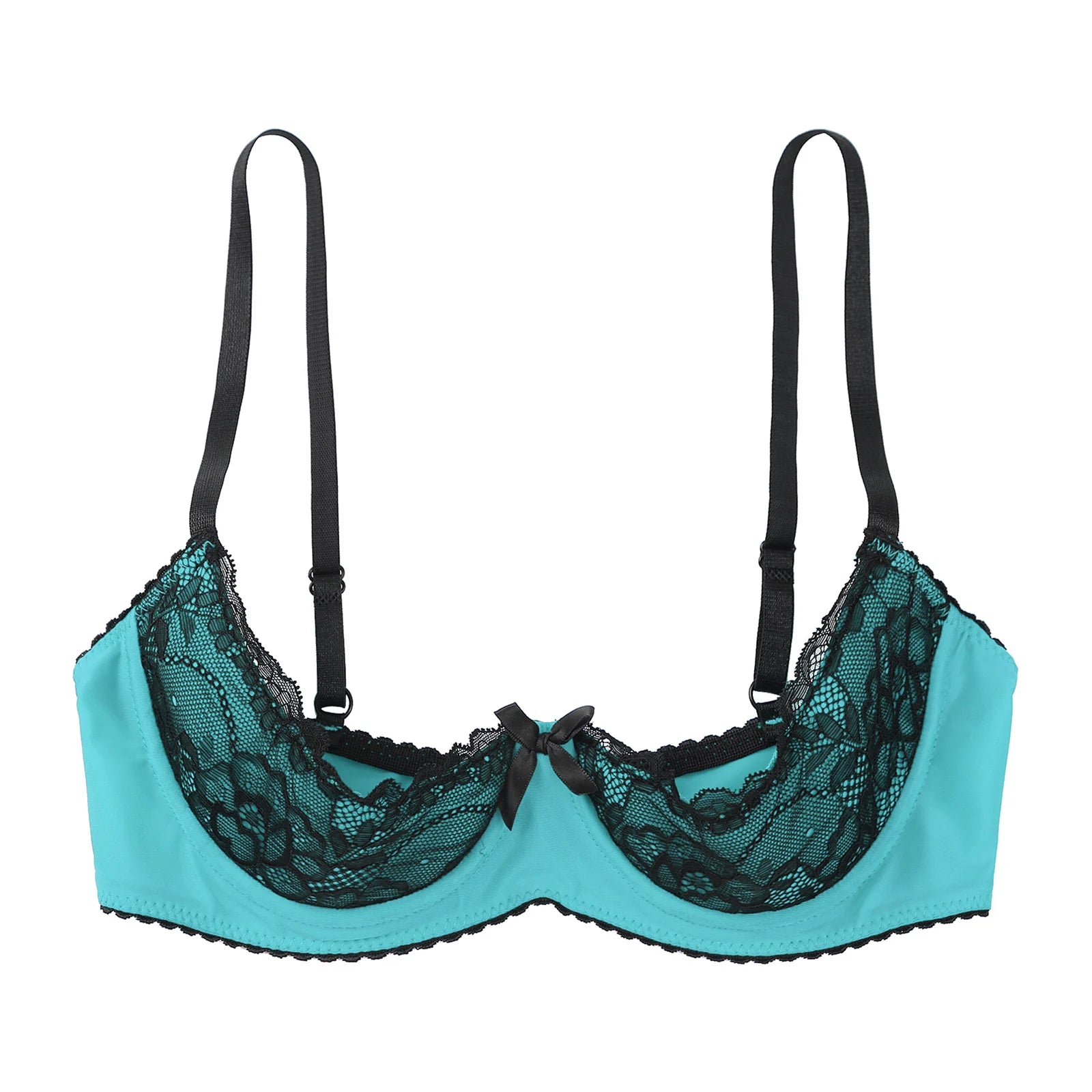 Womens Bra Tops See Through Lace 1/4 Cups Balconette Bralette Padded Underwire Shelf Bra Tops Lingerie Bralette Sexy Underwear