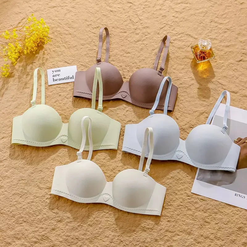 Women's Half Cup Bra Non-Slip Underwear for Small Breasts Gathered without Marks with Side Breast Adjustment