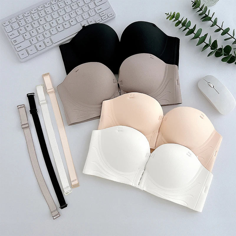 Front Closure Push Up Bras Women's Sexy Seamless Plunge No Steel Brassiere Thick Female Underwear Solid Color Invisible Lingerie