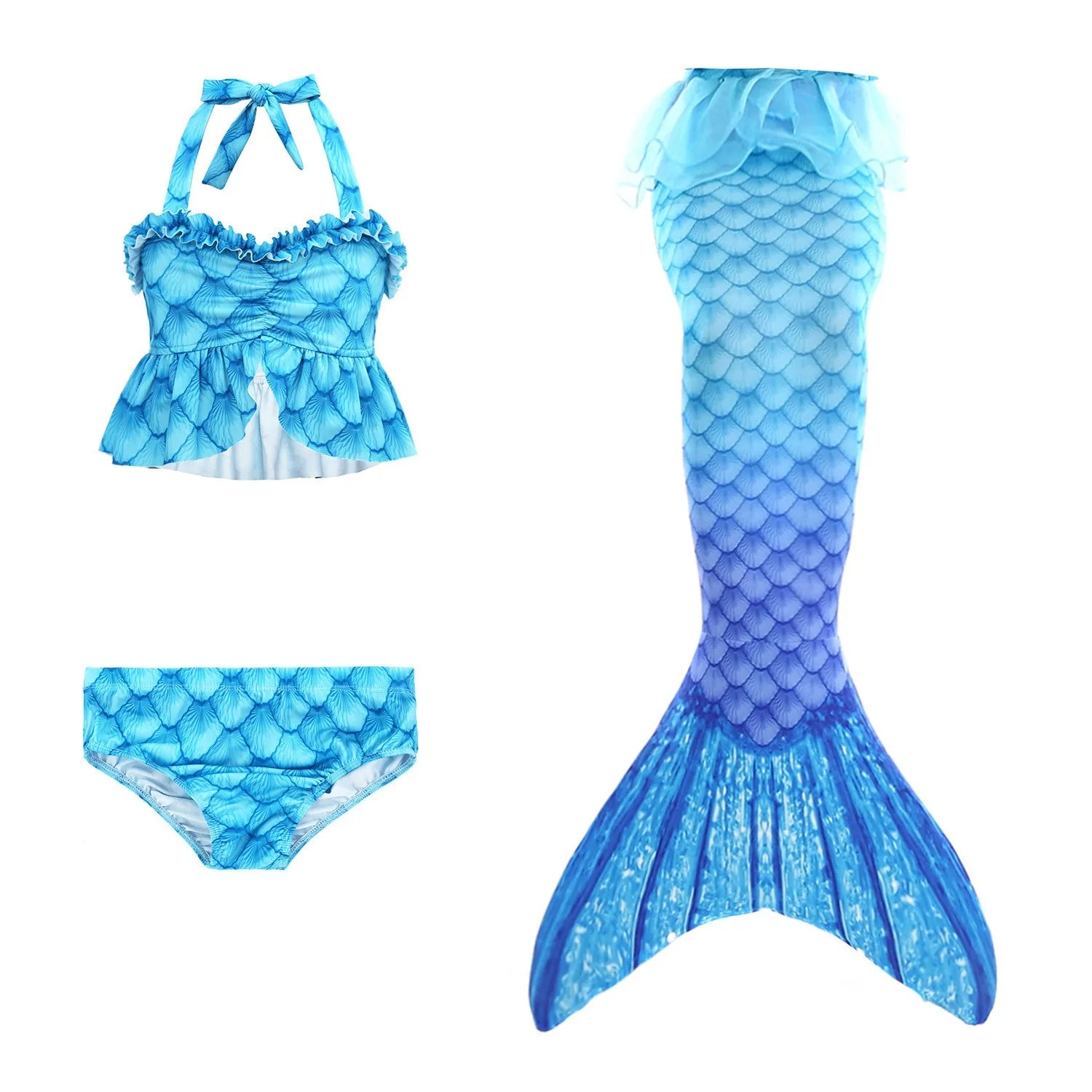 Bikini Top & Mermaid Skirt Girl Swimsuit Kid Swimwear Children Bathers Bathing Swimming Swim Suit Fashion Print Beachwear New