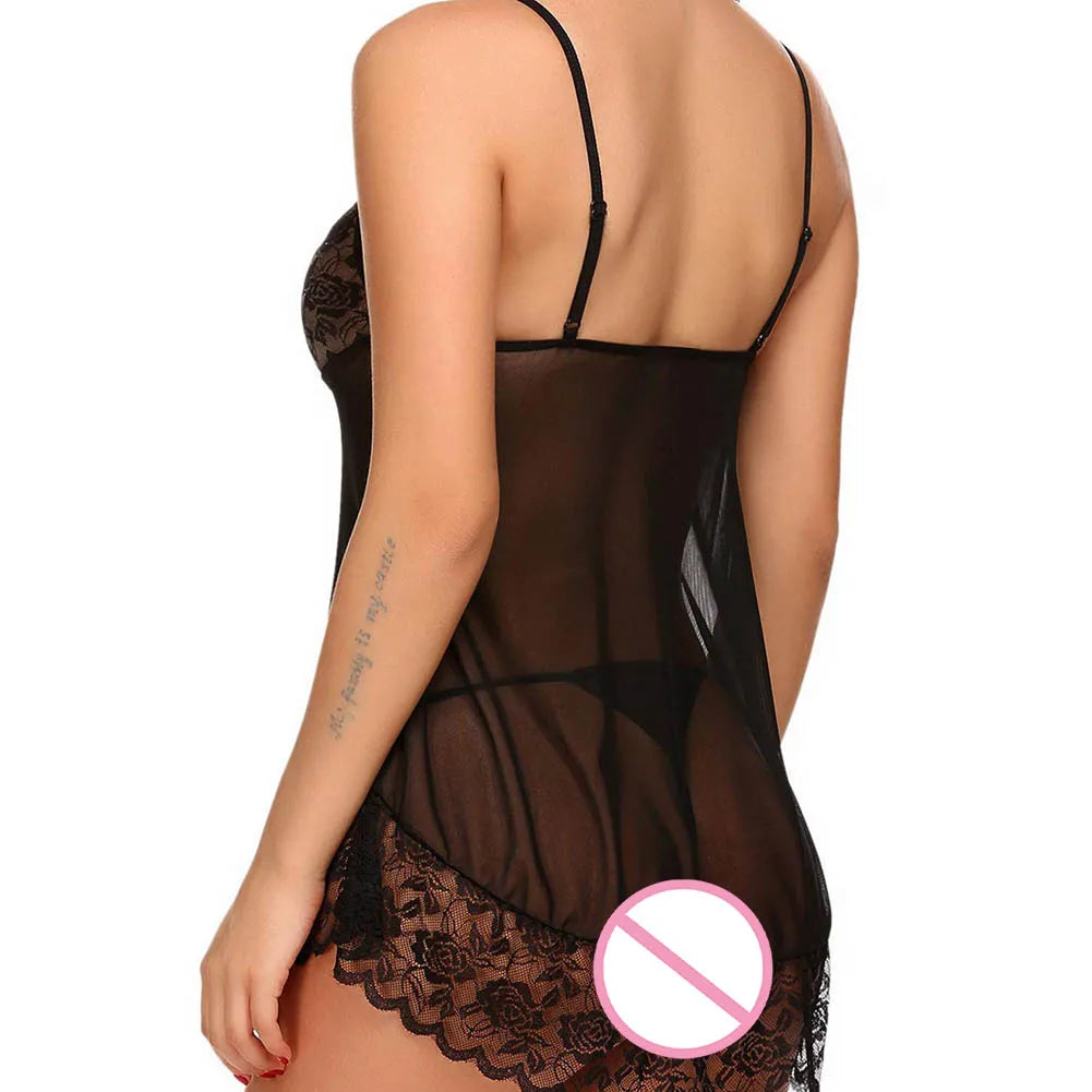 Women Lace Erotic Lingerie Nightdress Sling Dress Mesh Sheer Pajamas Nightgown  Sexy Exotic Nightdress Sex Female Pajamas