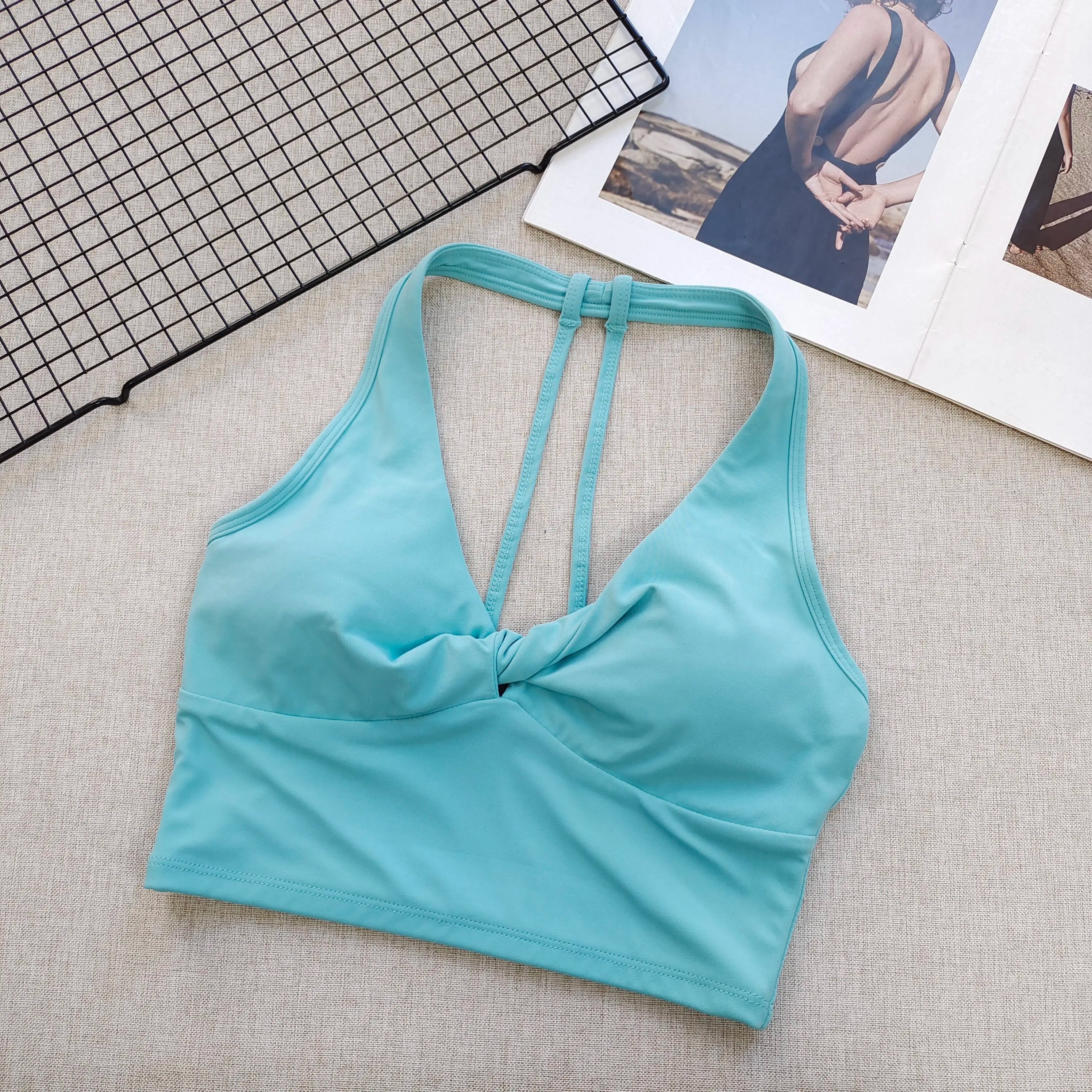 Sports Bra for Women, Fixed and Supportive Twist Design Pilates Yoga Wear, Beautiful Back Running Fitness Training Top