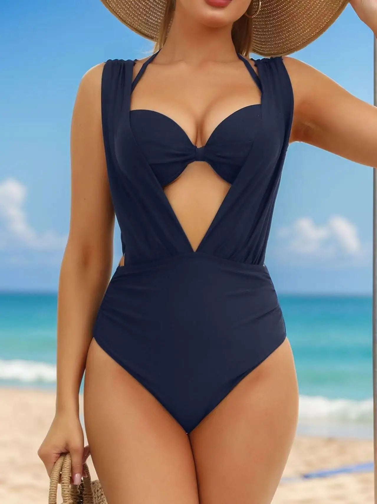 2026 Sexy Push Up Plunge Two Piece Swimsuit Cut Out Brazilian Bathing Suit with Underwire Bra Separate Top Black Monokini