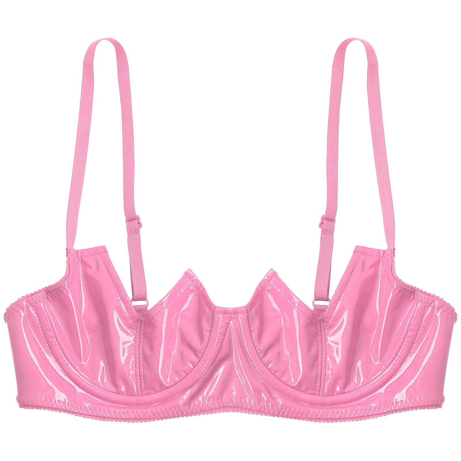 Women Sexy Exposed Nipple Bras Wet Look Patent Leather Underwired Brassiere Top Lingerie for Nightclub Pole Dacing Nightwear