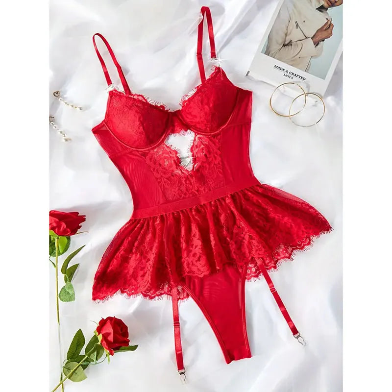 Hot Erotic Lingerie Sets See-Through Lace Underwear Sissy Bra Transparent Bilizna Sexy Costumes Garter Porn Sex Outfit
