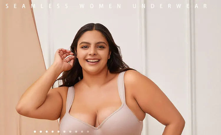 FINETOO 1Pc Women's Plus Size Underwire Full Coverage Unlined Seamless Bra Wide Straps Wireless Bras for Women Push Up Brassiere
