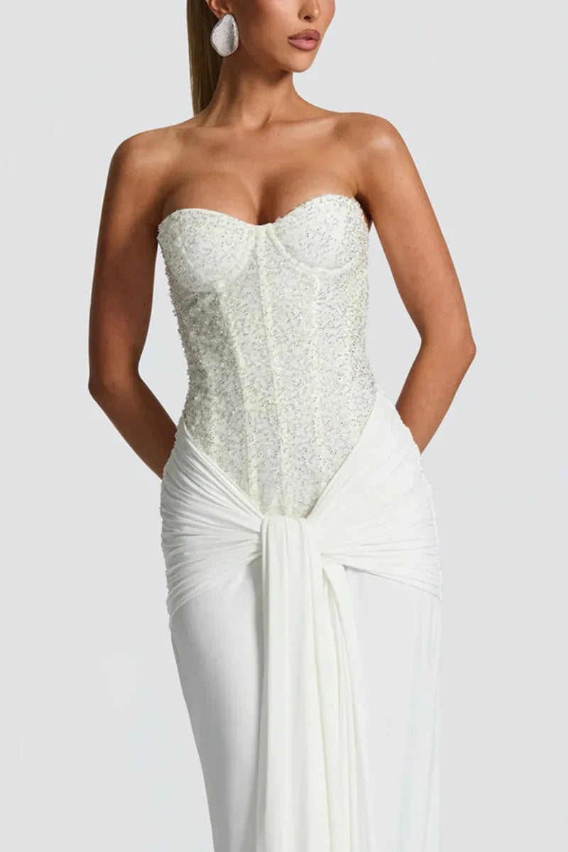 Sexy Women Sequins Party Wedding Dress Elegant Off Shoulder Slim Lace Graduation Ceremoney Mermaid Bodycon Corset Long Dress