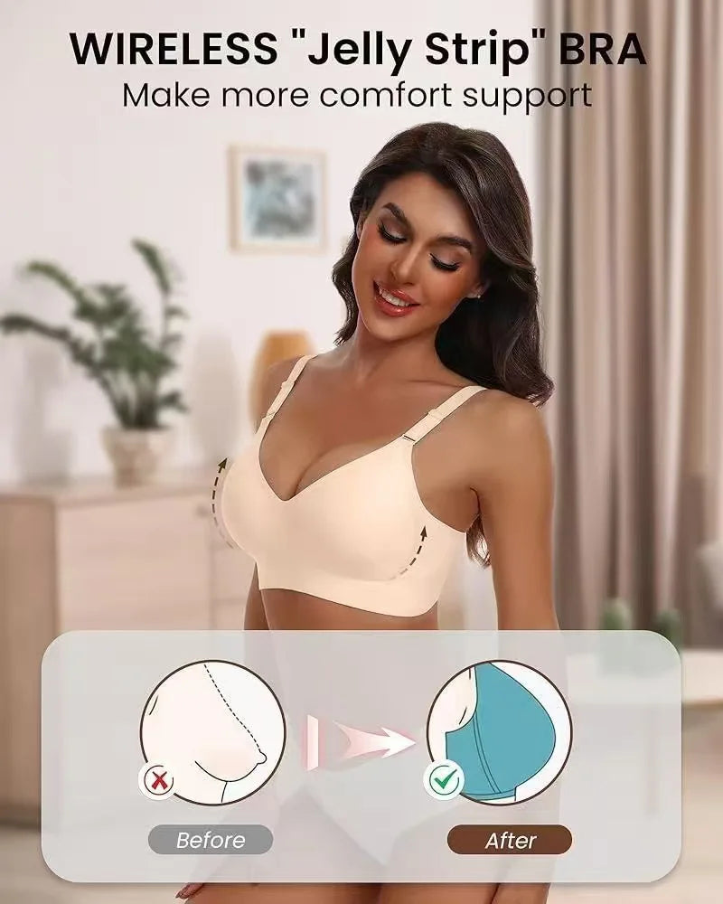 Women's Wireless Push-Up Bra Comfortable No-Wire Full Support Seamless Lift Bralette for Everyday T-Shirt Style