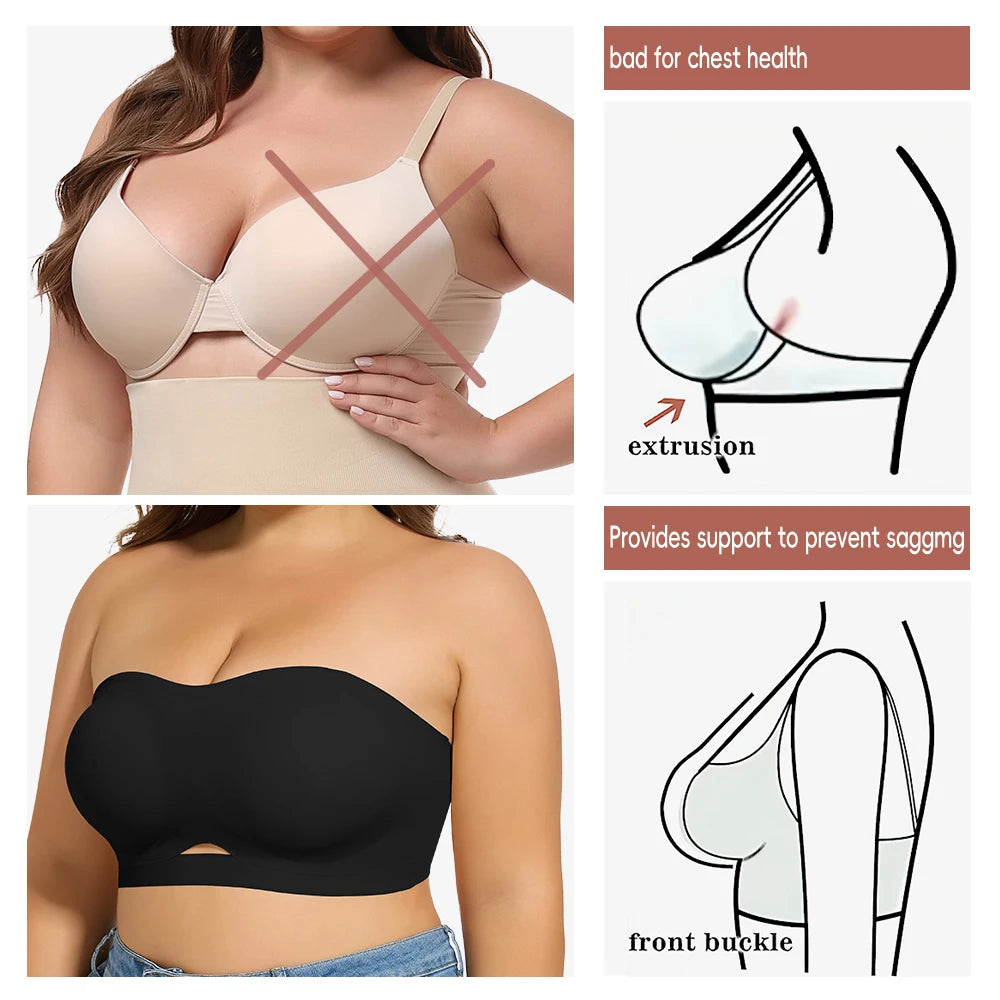 Strapless Bras for Women Lift Bra Wire-Free Anti-Slip Invisible Push Up Seam-free Detachable Straps Bandeau