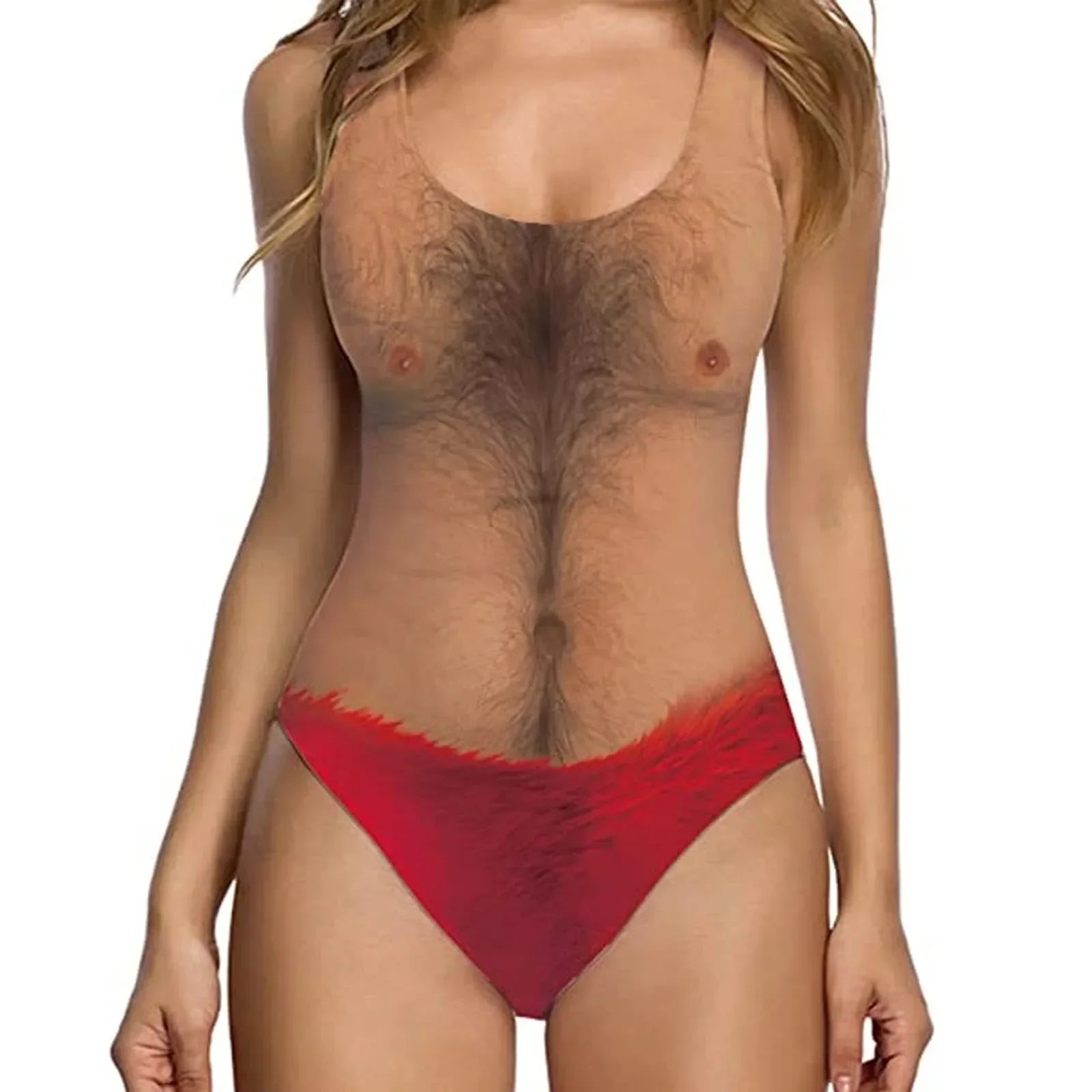 One-Piece Suits 2025 Trendy Women's Sexy Funny 3D Fake Breast Hairy Funny Print Swimsuit Bathing Suit Beach Outfits Bikini Mujer