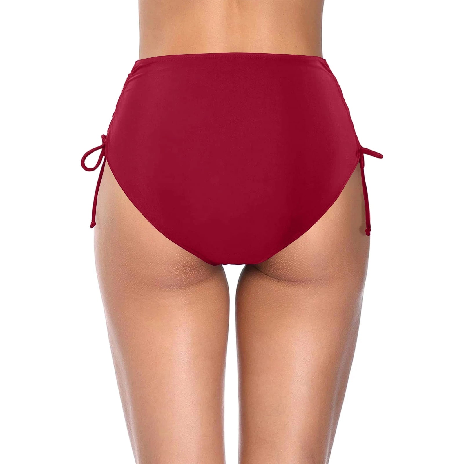 Basic Tight Swimming Bottoms for Female Solid Color High Waist Full Coverage Bikini Split Swimsuit Briefs Beach Drawstring Trunk