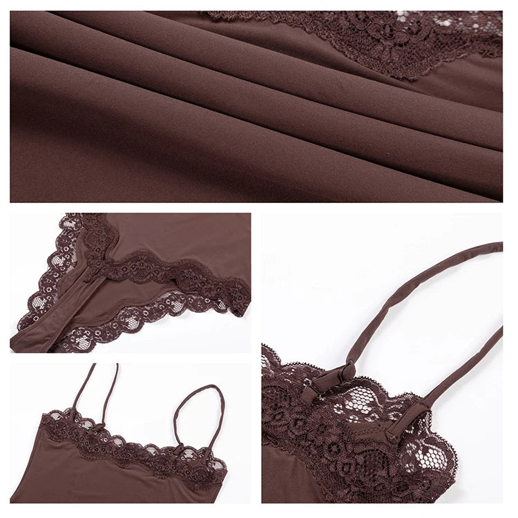 Meet'r Lace Camisole Bodysuit Lingerie Ladies Lace-edged Sexy Body-shaping Shapewear G-string Inner Tight Corset Underwear