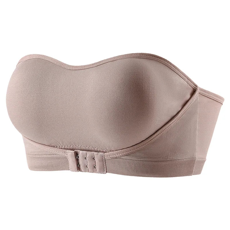 Daily Strapless and Wireless Women's Front Button Bra, Seamless Chest pad Comfortable Push-up Trendy Solid Color Lingerie