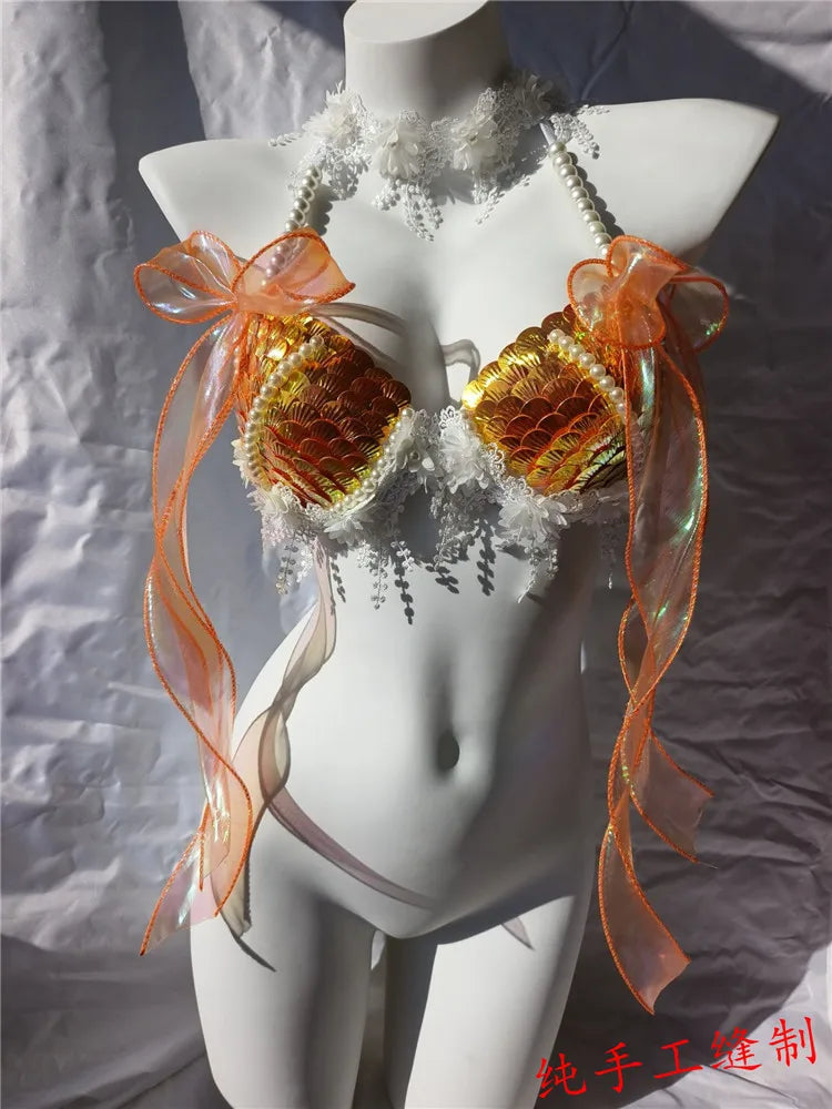 Super Beautiful Mermaid Bikini Sequin Bra Summer Swimming Free Diving Cosplay Mermaid Bra Oceanarium Bar Performance Clothing