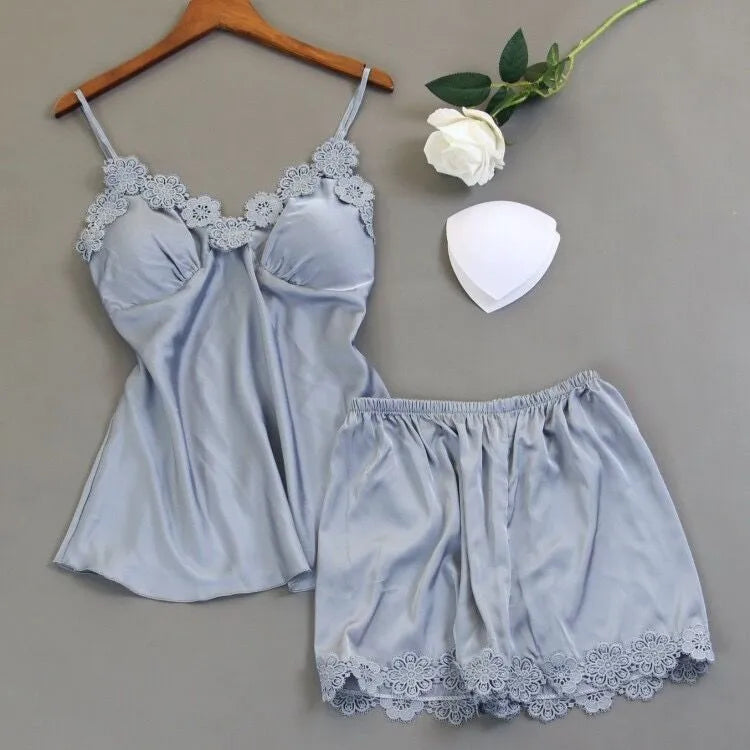Women's Sleepwear Set Faux Silk Fabric Breathable Black Two-Piece Pajamas Comfortable Fashionable Home Clothing Soft Material