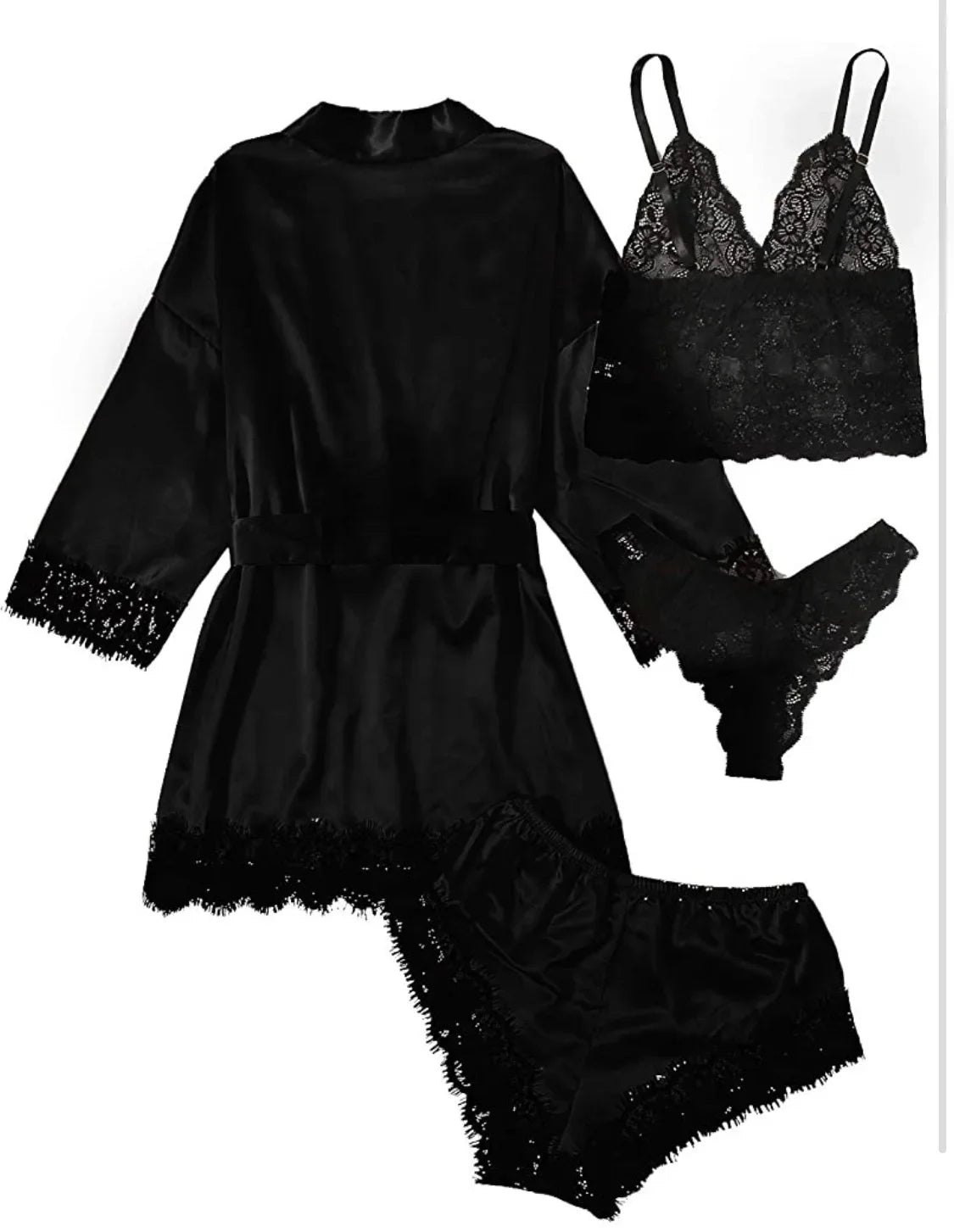 Spring and Autumn Women's Sexy High-quality Lace Camisole Pajamas Soft Comfortable Breathable and Comfortable 4-piece Set