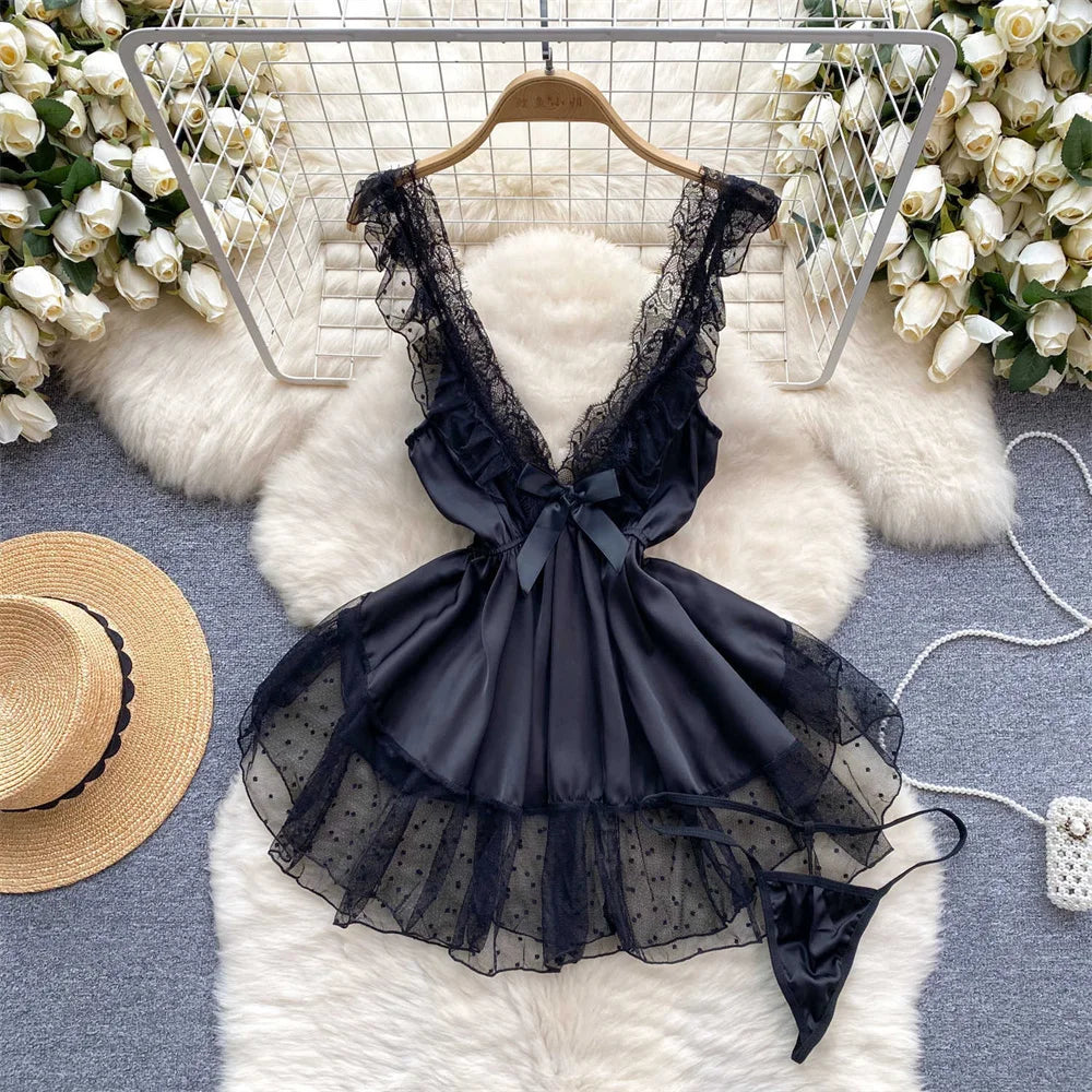 Backless Hotsweet Bow Lingerie For Women See Through Mesh Sexy Bunny Costume Lingerie Bodysuit 4 Piece Jumpsuit Spot Lace Cospla