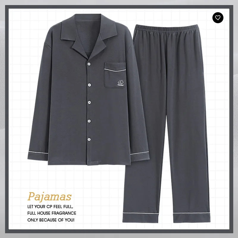 Men's Pajama Sets Long Sleeve Cotton Top Pant Sleepwear Soft Spring Autumn Plus Size Loungewear Male Homewear Leisure Outwear