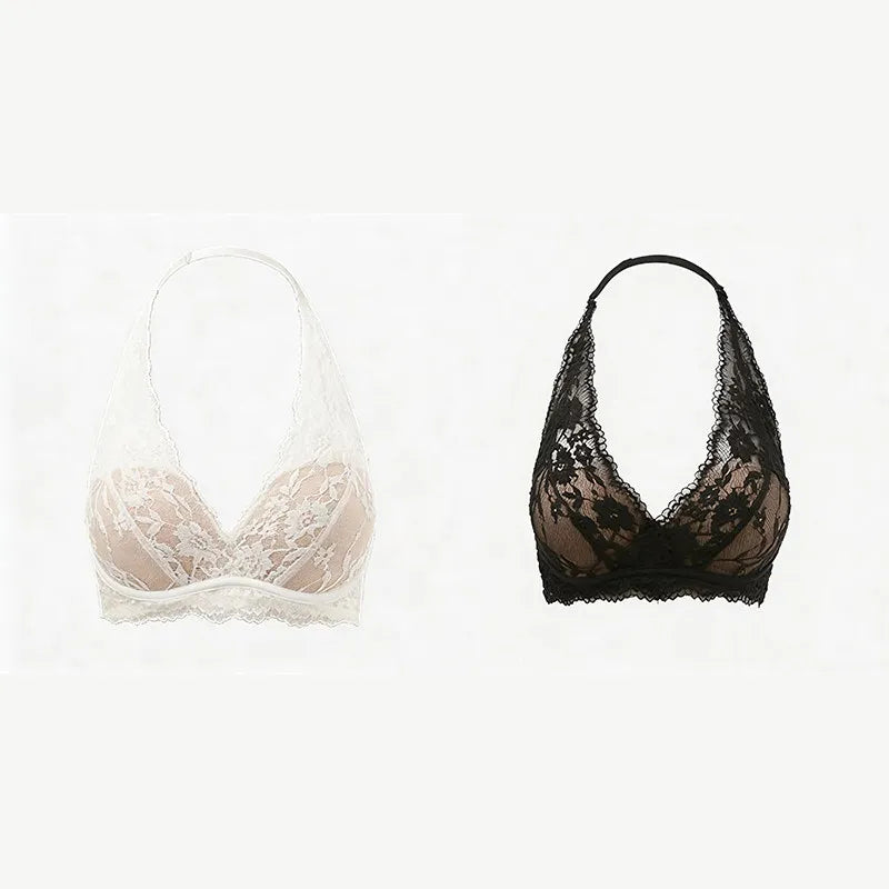 Lace Halter Backless Bra Push Up Small Bust Sexy Pure Desire Back Beauty Women Young Girl Fashion Intimates Underwear New Trend