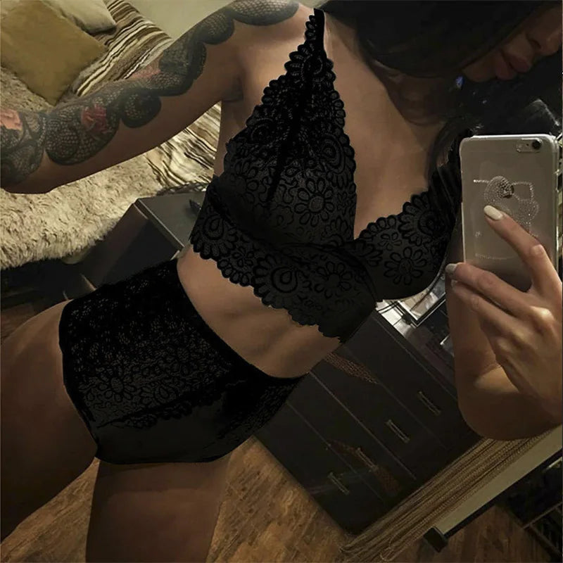 Women Lace Lingerie Set Sexy Perspective Bikini Bra Panty Sets Erotic Clothing Sensual Underwear Porno Sex Adult Costume Pajamas