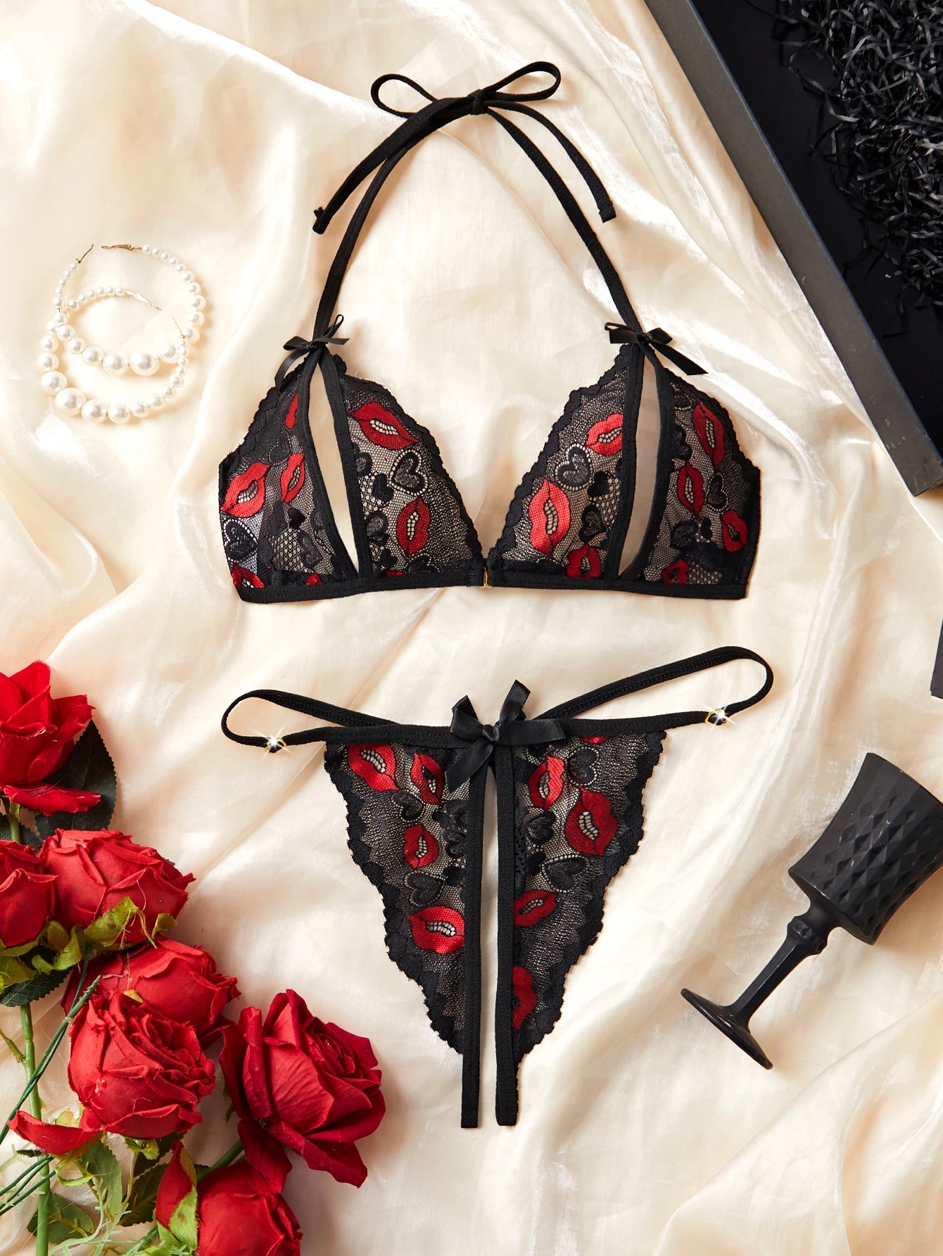 Sexy Adult Lingerie Sets Lace Embroidery Open Bra Suit Erotic Hot Crotchless Thong 2PCS Set Female Camisole Ultra Thin Underwear