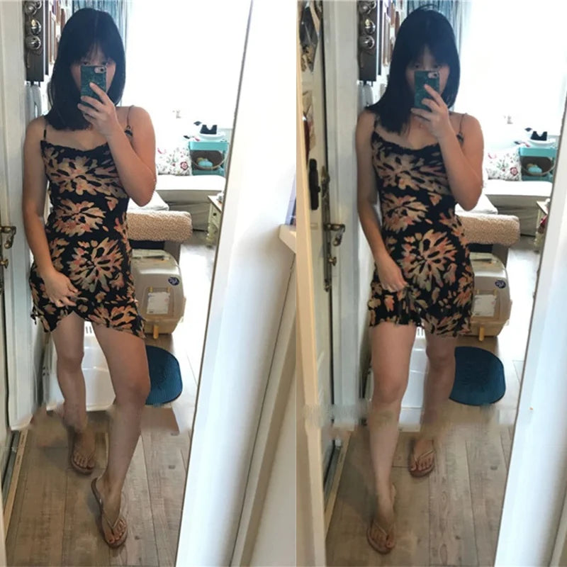 Naturaleye Sexy Backless Elastic Printed  Skirt Dress Women's Short Dress Summer 2025 New Style No Sleeve Ultra Short