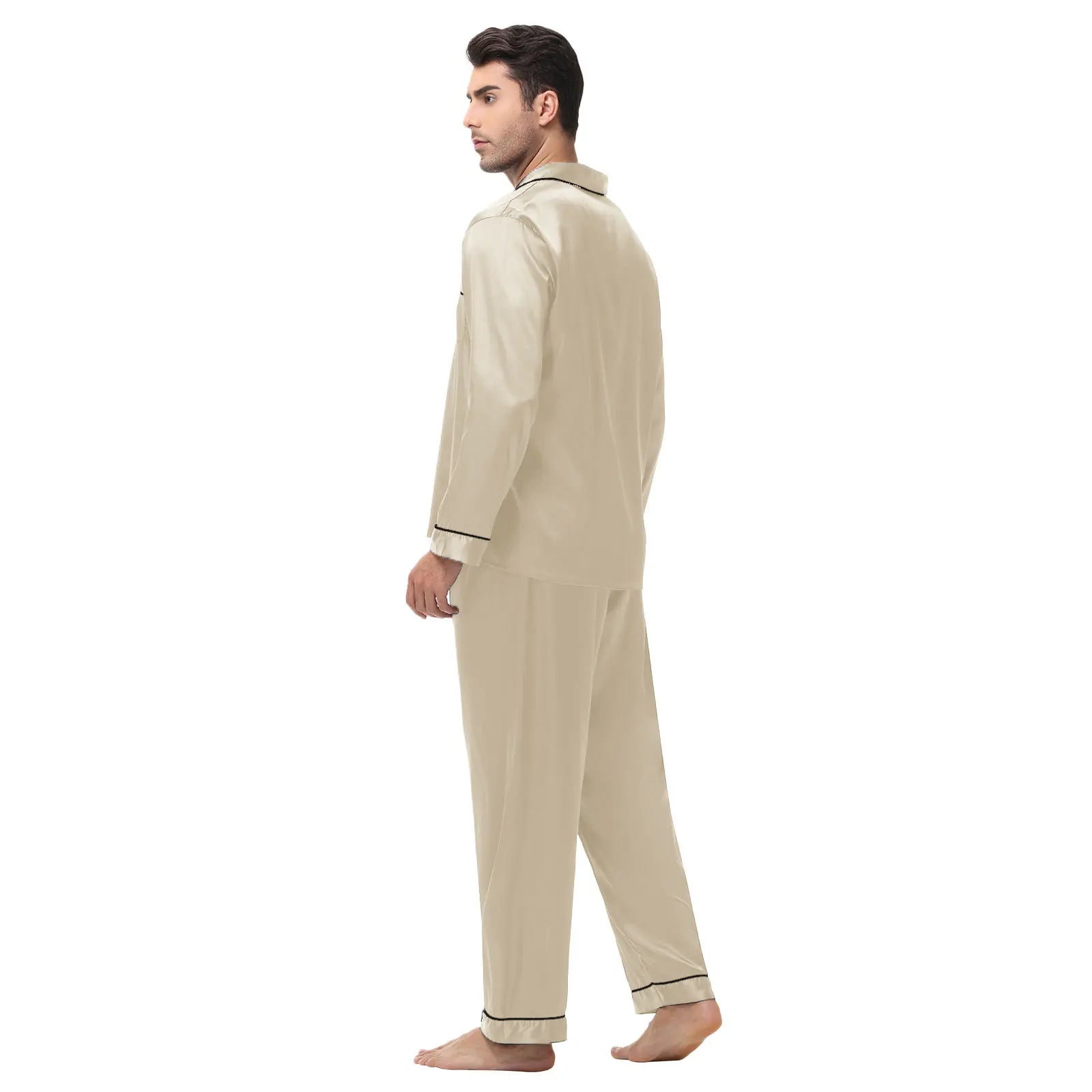 Men Pajamas Set Silk Satin Sleepwear for Man Shirt Long Sleeve Pijama Male Fashion Soft Loungewear S-2XL Size Spring Nightwear