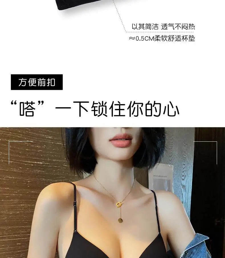 Front Closure Bras for Small Bust Women Deep V Plunge French Triangle Cup Seamless Thin Straps