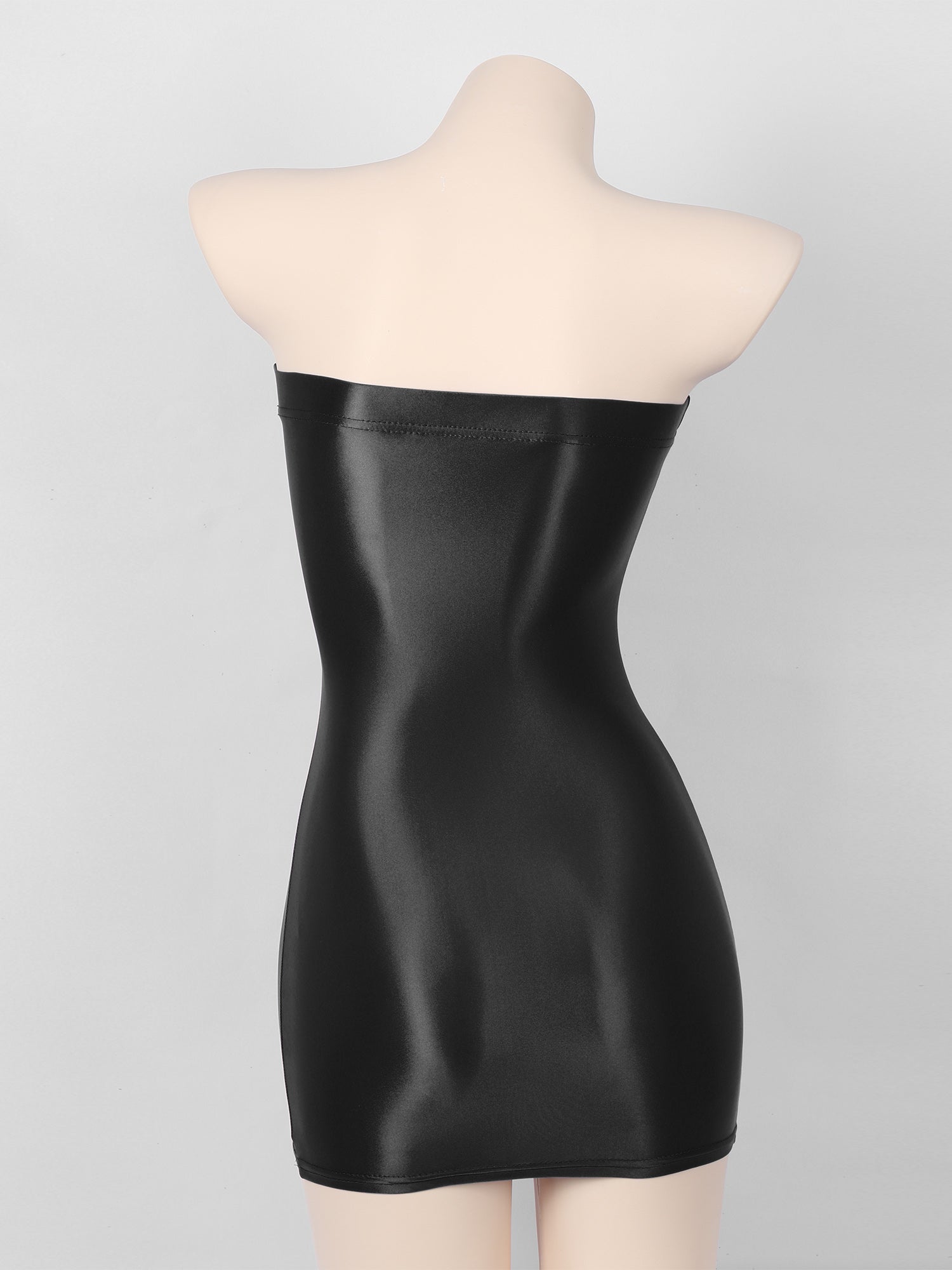 Women's Strapless Bodycon Dress Sleeveless Transparent Tight Pencil Dress Oil Glossy Package Hip Sheer Mini Dresses Clubwear