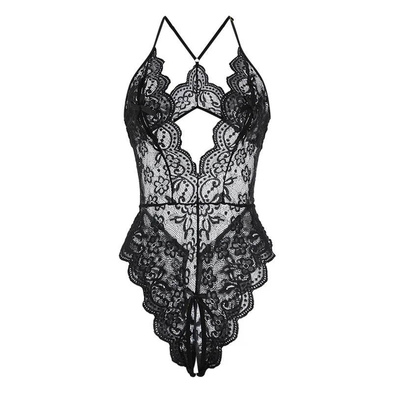 2023 New Erotic Lingerie For Women Lace Floral Transparent Bra Set Porn Costumes Deep V Open Bra Crotchless Bodysuit Underwear