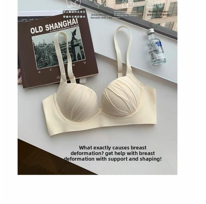 2026 New Pleated Bras Push Up Bra Small Chest No Steel Ring Wirelss Soft Bra Solid Color Sweet Seamless Bra
