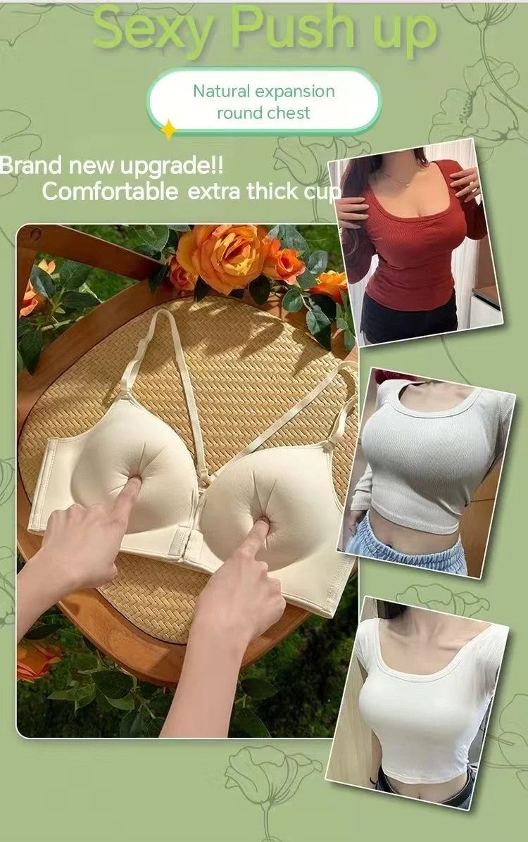 12cm Thickened Front Closure Push Up Bra - Ultra Thick Padded Lift for Small Chest, Deep Plunge Sexy Lingerie