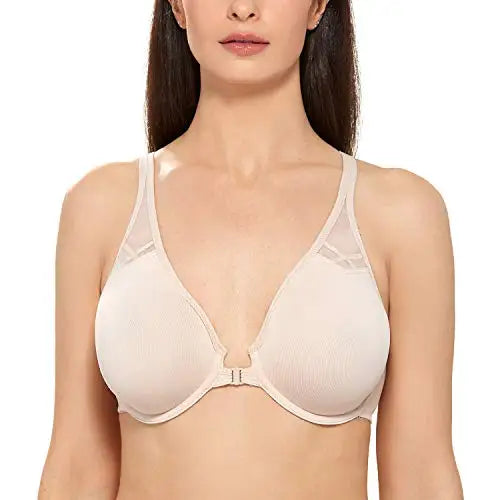 DELIMIRA Women's Front Closure Racerback Bras Plus Size Full Coverage Supportive Underwire Plunge Unlined Bra Underwear