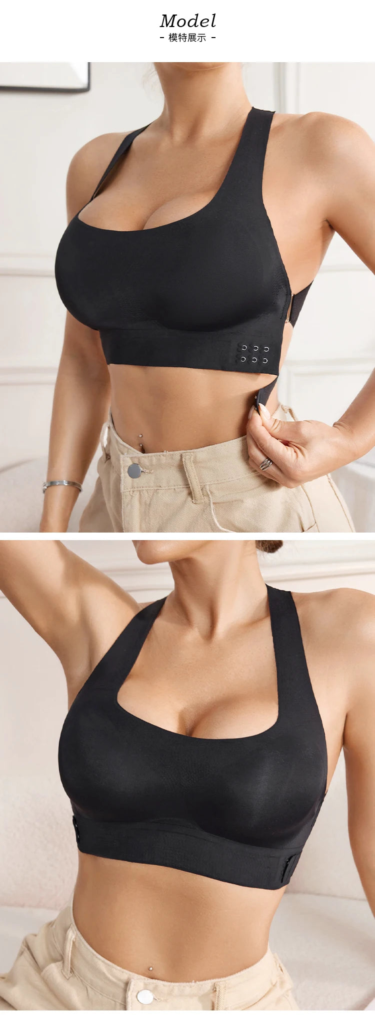 Women's Push-Up Wireless Bra Lightweight Comfort Style with Side Closure Cross-Back Straps Seamless Breathable Sports Bra