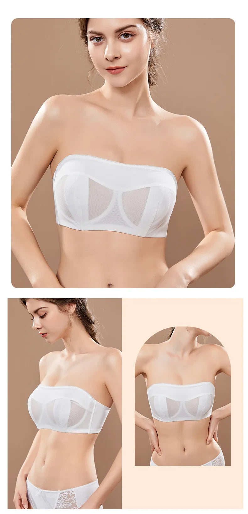 Strapless Bras for Women Transparent Full Coverage Multi-way Underwire Lace Invisible Balconette Bralette 36 38 40 42 B C D E F