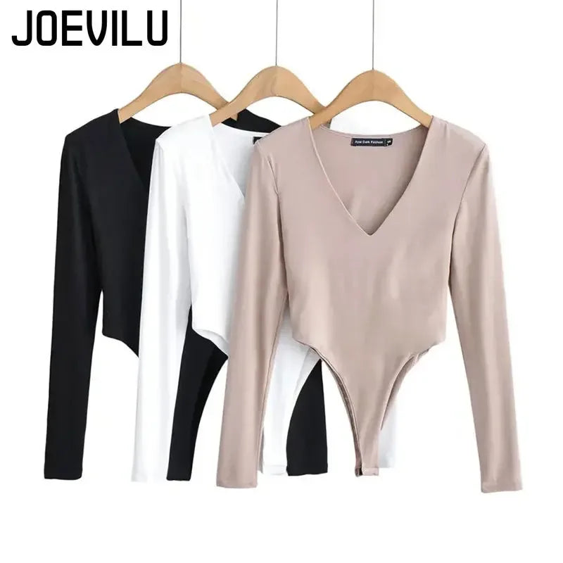 Women's Bodysuit Sexy V-neck Long Sleeve Bottom Shirt Gymnastic Yoga One-pieces Rave Festival Outfit Party Club Lingerie Tops