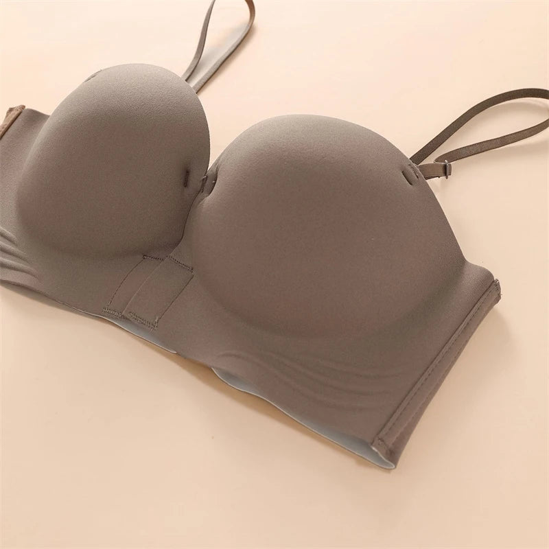 Women's Push-up Strapless Bras Front Buckle Brassiere Sexy Girls Small Chest Underwear Breathable Gathered Bralette Lingerie