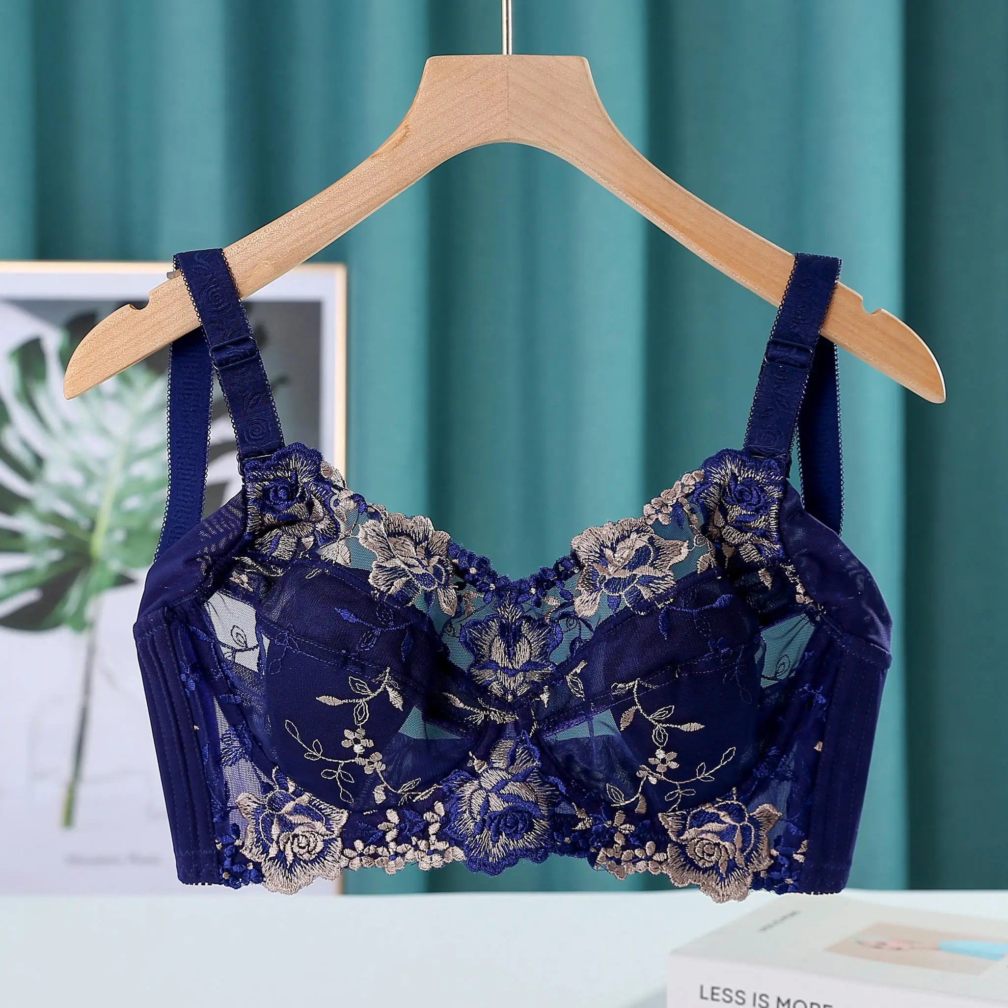 Women's Full Coverage Floral Embrodiery Ultra-thin Bra Lingerie 34 36 38 40 42 44 46 48 B C D E F G H