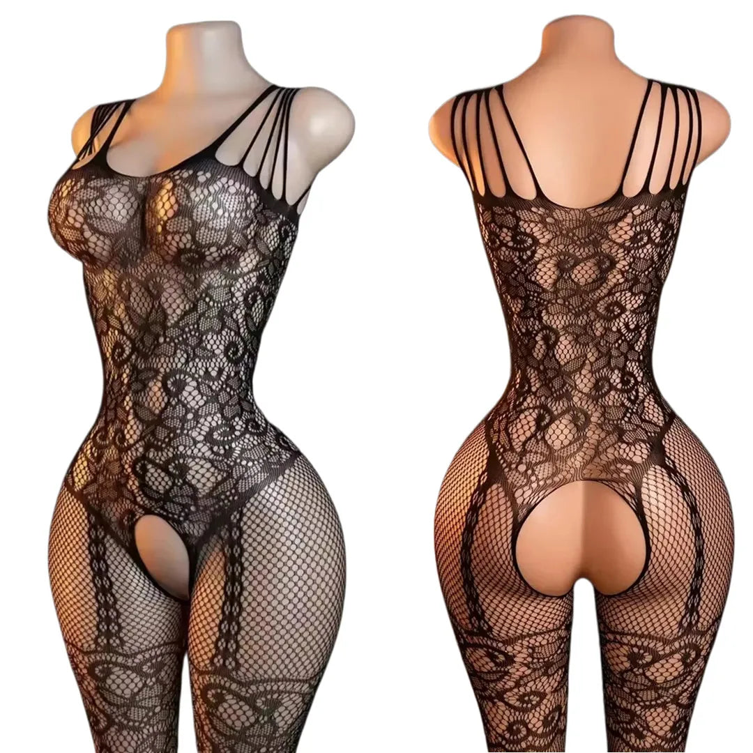 Erotic Open Crotch Bodystocking Lingerie Black Women Bodysuit Sexy Porn Sleeveless Underwear Lenceria Sexual Mujer Crotchless