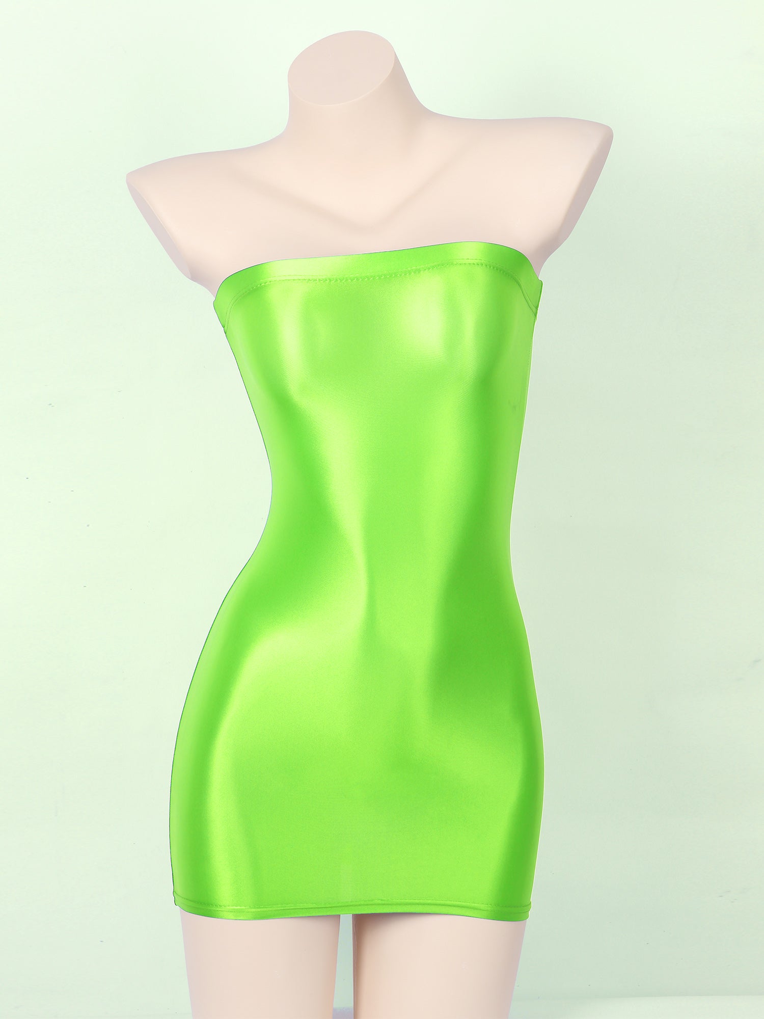 Women's Strapless Bodycon Dress Sleeveless Transparent Tight Pencil Dress Oil Glossy Package Hip Sheer Mini Dresses Clubwear