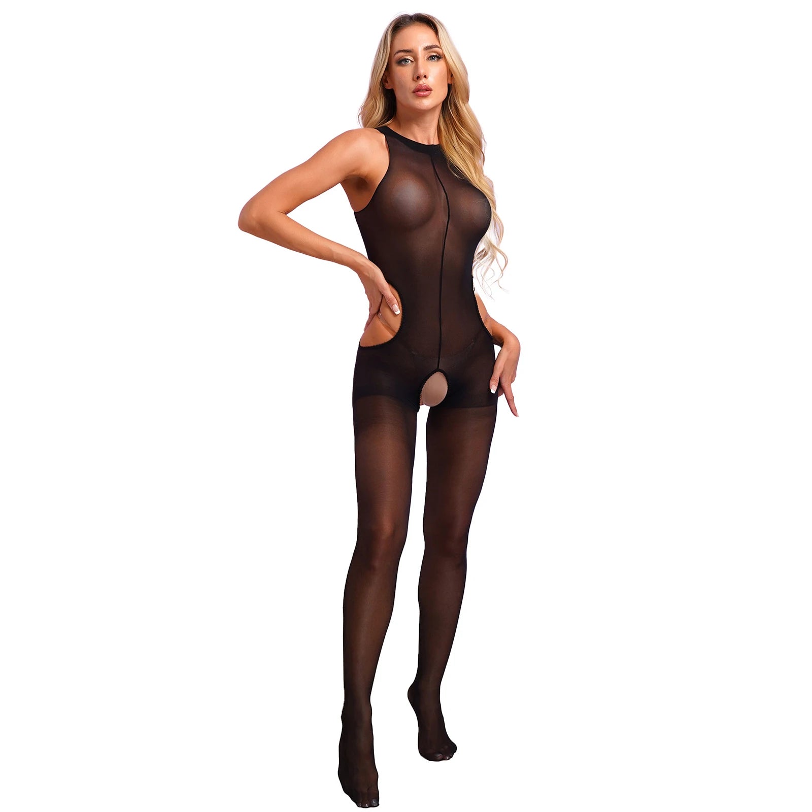 Women's Sexy Jumpsuit Bodystocking Ice Silky Smooth Nylon Sheer Exotic Teddies Crotchless Bodysuits Shapewear Lingerie Nightwear