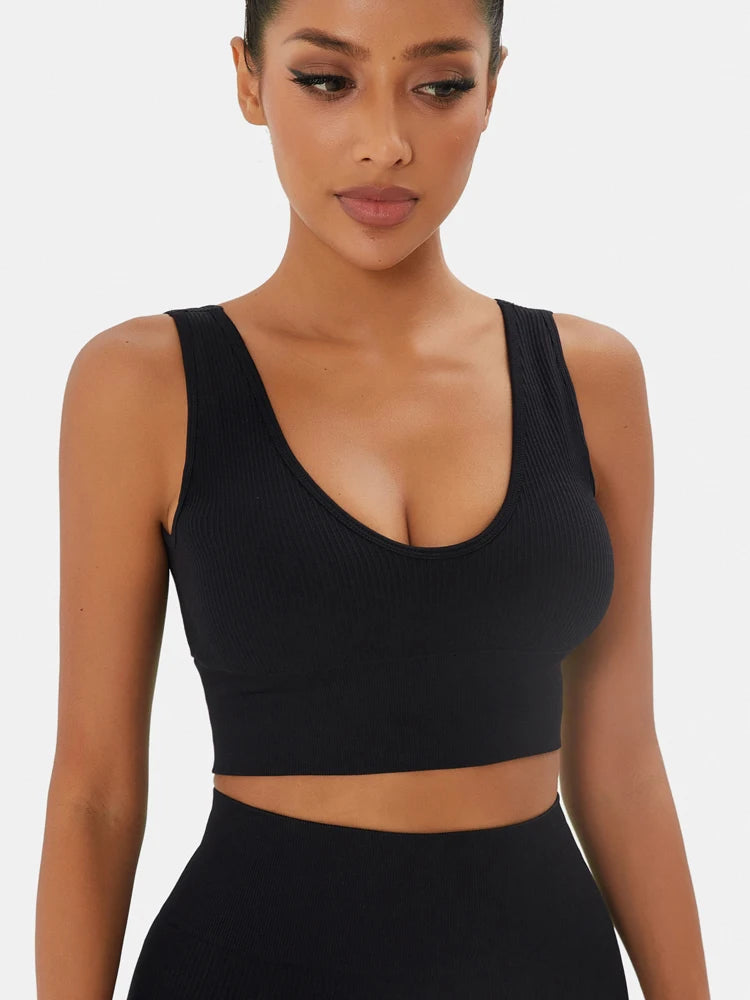 Sports Yoga Women's Bra Ribbed Shockproof Fitness Workout Bralette Sexy Elastic Backless Underwear Push-Up Bra Sportswear Tops