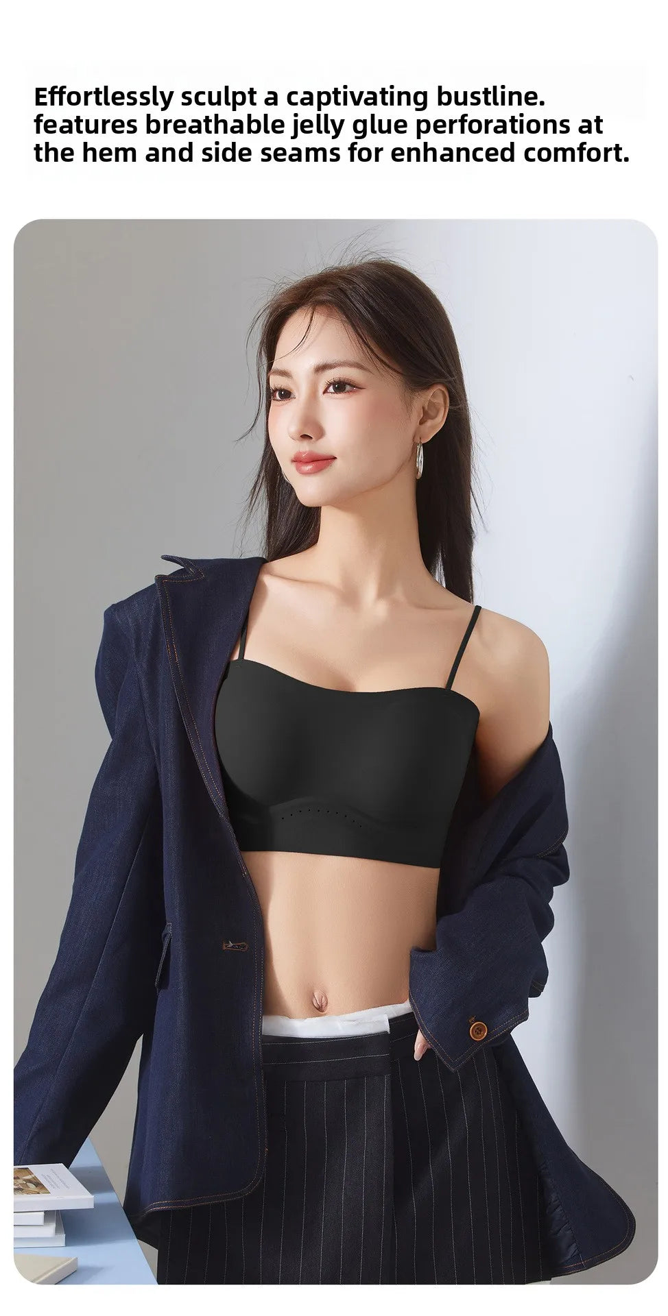 Women Push Up Bra Thin Strap Seamless Backless Bandeau Camisole Summer Padded Jelly Wire Free Comfortable Daily Bra